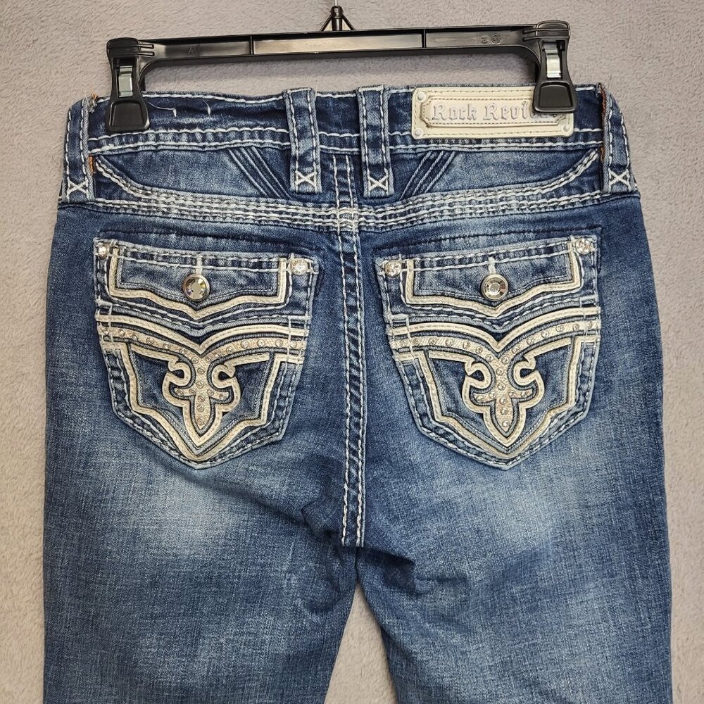 Rock Revival Jeans Womens 25 Malaga Mid-Rise Boot Rhinestones Cowgirl Denim